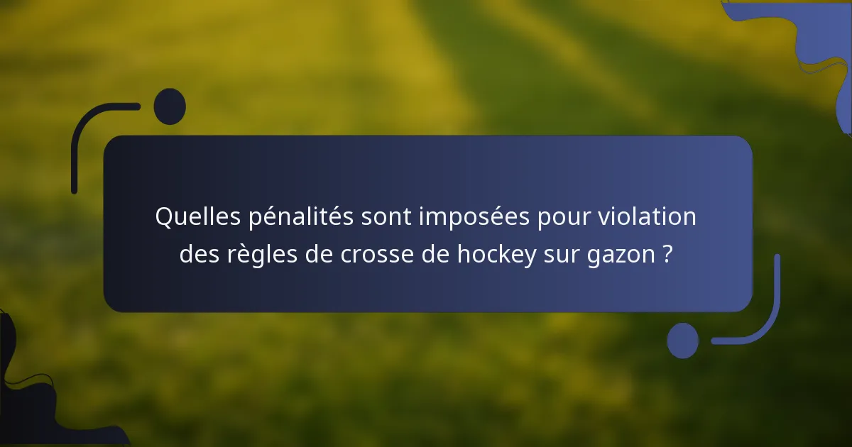 Quelles pénalités sont imposées pour violation des règles de crosse de hockey sur gazon ?